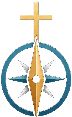 The Waypoint compass mark: a gold needle rising into the cross